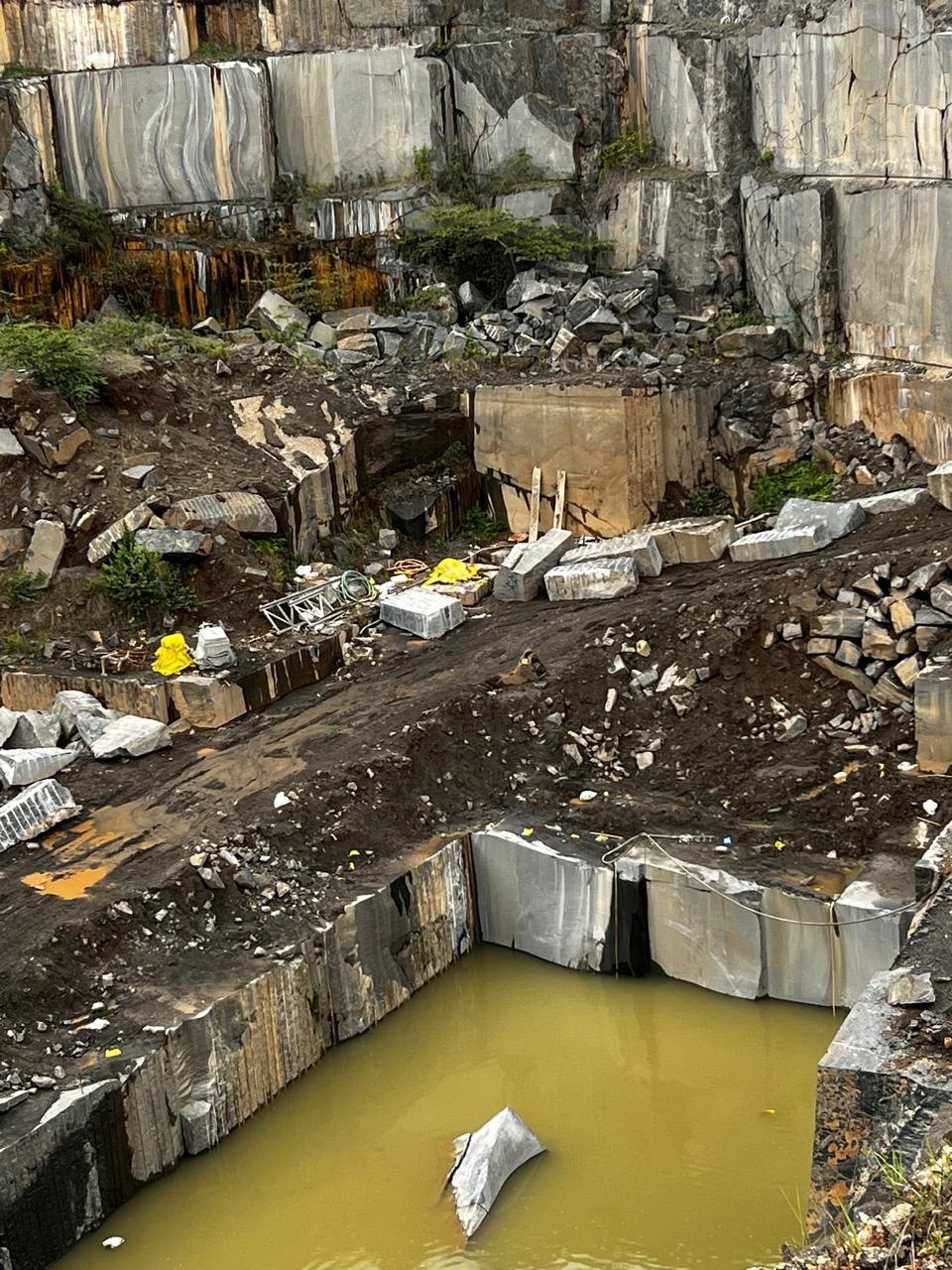 Quarry face and stone remnants